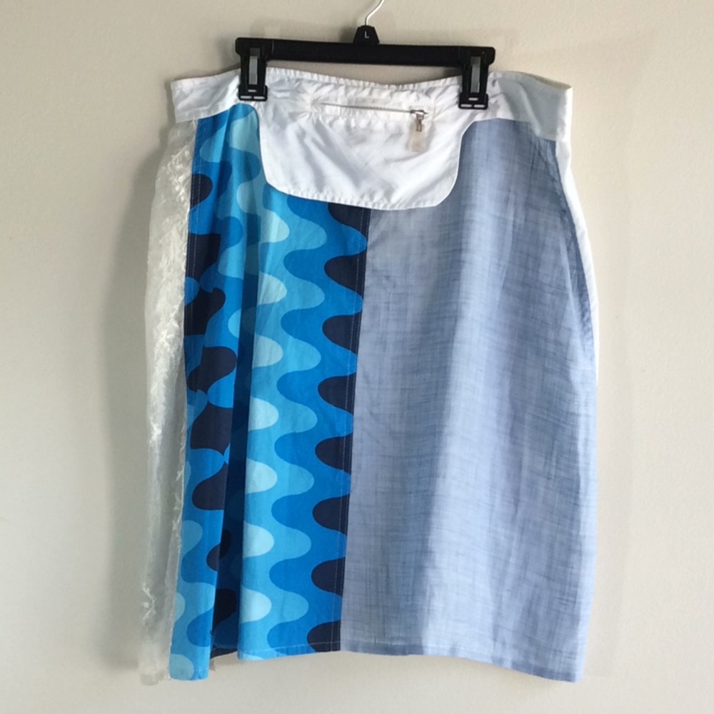 Custo Barcelona Blue and White Designer Wrap Midi Skirt Set of Two Pieces